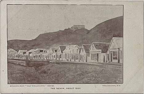 (front of postcard) The Beach About 1860, Old Wellington series