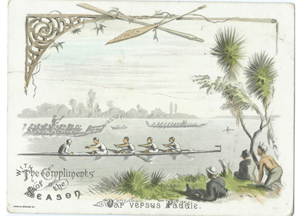 (front of postcard), Oars Versus Paddles