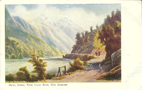 Wilson postcard, Otira Gorge, West Coast Road, New Zealand, -- LINK to larger image