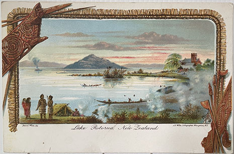 (front of postcard)  A D Willis, NZ Tourist and Health Resorts, series TWO, Lake Rotorua New Zealand